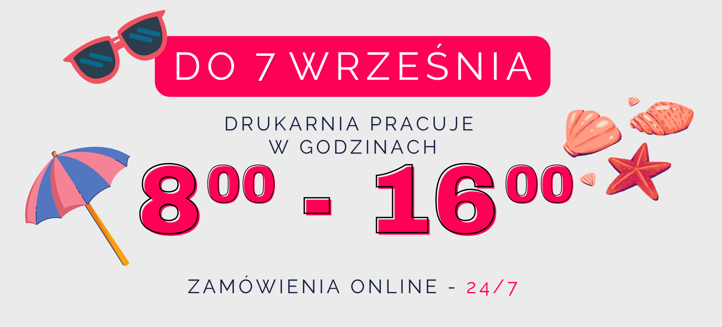 <h1 class="bg-color" data-color="#ebebeb" open="" style="text-align: center; ">Skrócone godziny otwarcia!</h1><p style="text-align: center;"><span style="background-color: transparent;">Do 7 września zapraszamy&nbsp;do<strong> godziny 16:00&nbsp;</strong></span></p><p style="text-align: center;"><br></p><p><br></p>